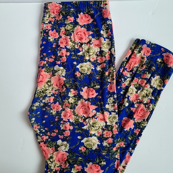 Pants - L/XL Blue Coral Floral Leggings Fall spring winter cozy cute